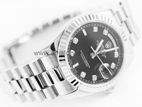 Rolex Day-Date Silver Case Black Dial For Men