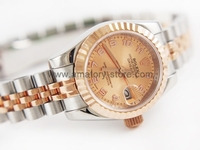 Rolex Date-Just Two Tone Case Rose Gold Dial For Women