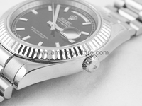 Rolex Day-Date Silver Case Black Dial For Men