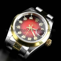 Rolex Date-Just Silver Case Red Dial For Women