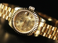 Rolex Date-Just Gold Case Gold Dial For Women