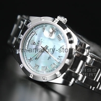 Rolex Day-Date Silver Case Mother Of Pearl Blue Dial For Men