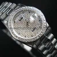 Rolex Day-Date Silver Case Diamonds Dial For Men