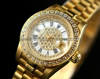 Rolex Date-Just Gold Case Diamonds Dial For Women