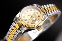 Rolex Date-Just Two Tone Case Gold Dial For Women