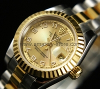 Rolex Date-Just Silver Case Gold Dial For Women