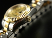 Rolex Date-Just Silver Case Gold Dial For Women