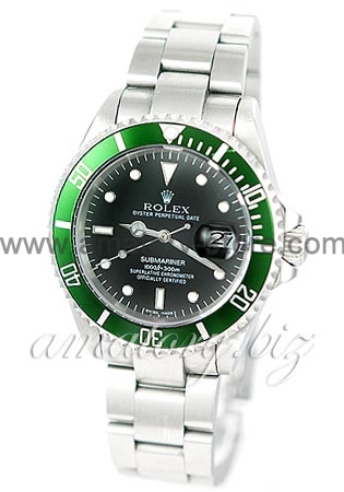 Rolex Submariner Silver Case Black Dial Green Bezel For Men