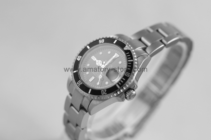 Rolex Submariner Silver Case Black Dial Black Bezel For Women