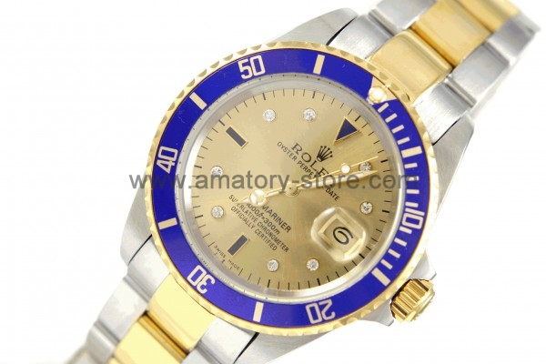 Rolex Submariner Two Tone Case Gold Dial Blue Bezel For Men