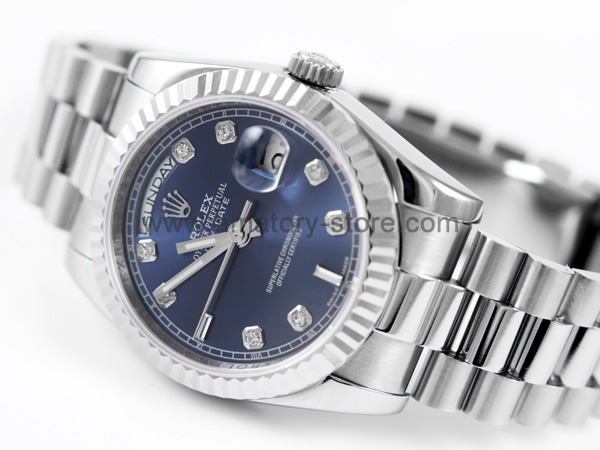 Rolex Day-Date Silver Case Blue Dial For Men