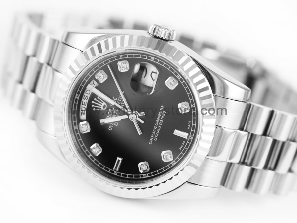 Rolex Day-Date Silver Case Black Dial For Men