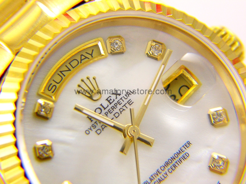 Rolex Day-Date Gold Case Mother Of Pearl White Dial For Men