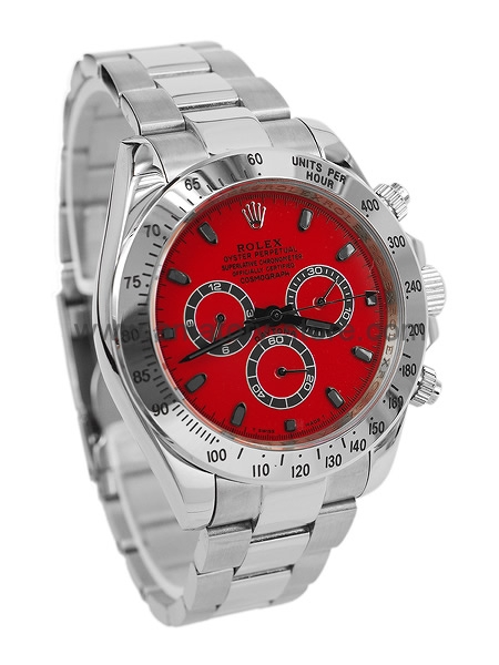 Rolex Daytona Silver Case Red Dial For Men