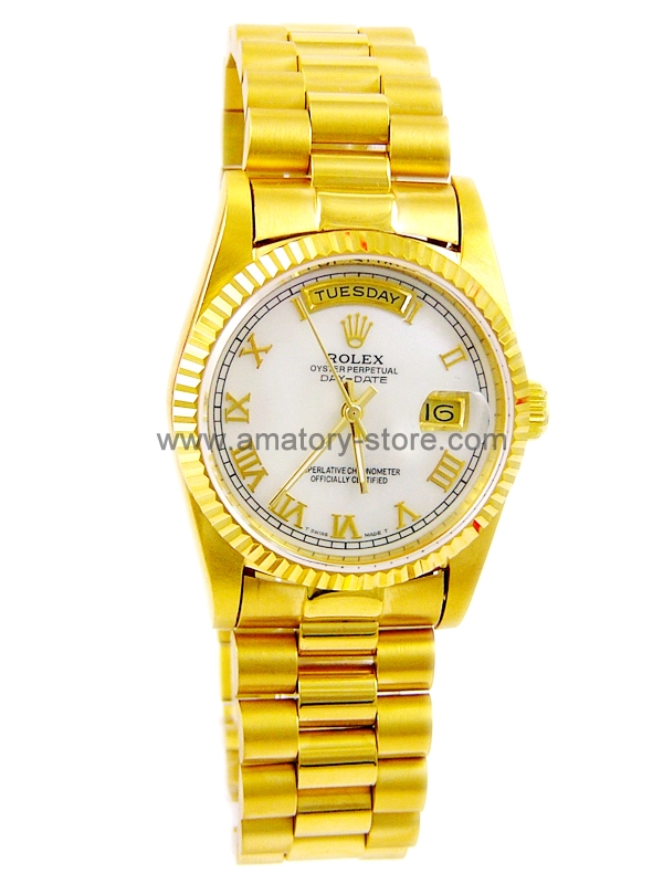 Rolex Day-Date Gold Case White Dial For Men