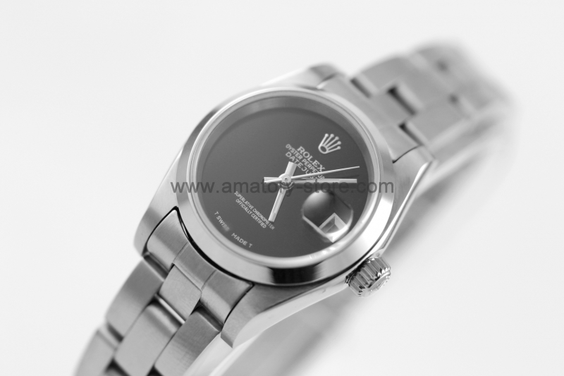 Rolex Date-Just Silver Case Black Dial For Women