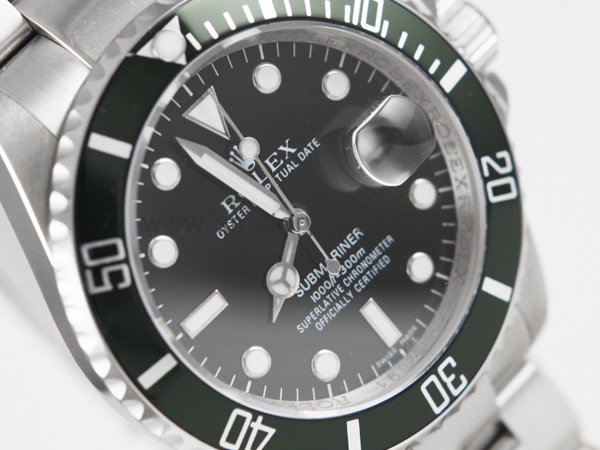 Rolex Submariner Silver Case Black Dial Green Bezel For Men