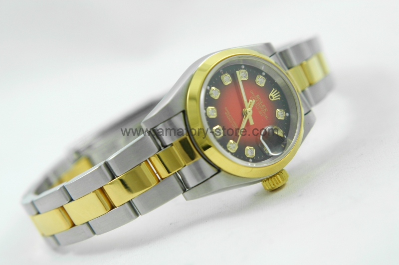 Rolex Date-Just Silver Case Red Dial For Women