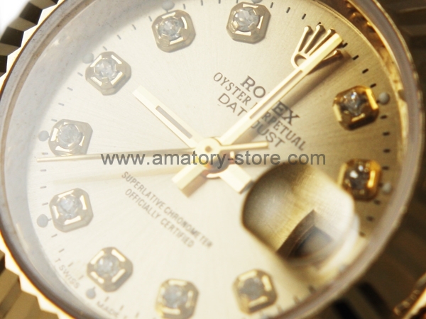 Rolex Date-Just Gold Case Gold Dial For Women