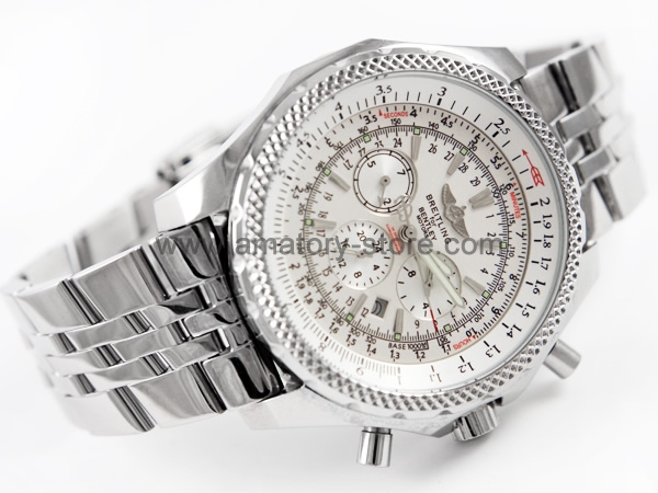 Breitling Bentley Motors Silver Case White Dial For Men