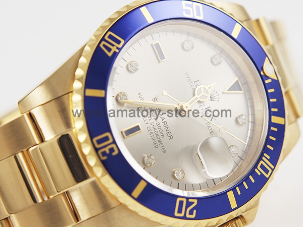 Rolex Submariner Gold Case Champagne Dial Blue Bezel For Men