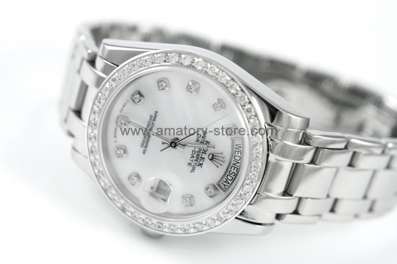 Rolex Day-Date Silver Case White Mother Of Pearl Dial For Men