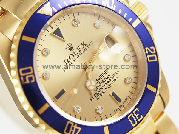 Rolex Submariner Gold Case Gold Dial Blue Bezel For Men