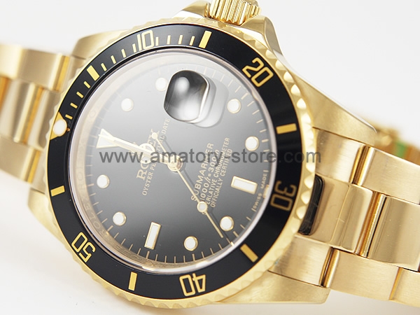 Rolex Submariner Gold Case Black Dial Black Bezel For Men