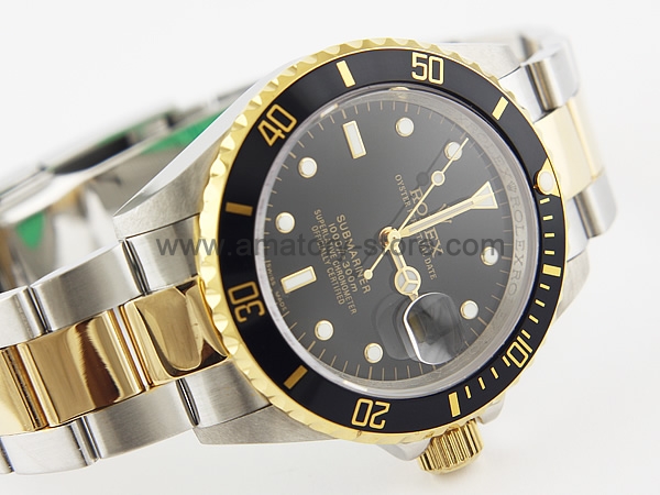 Rolex Submariner Two Tone Case Black Dial Black Bezel For Men