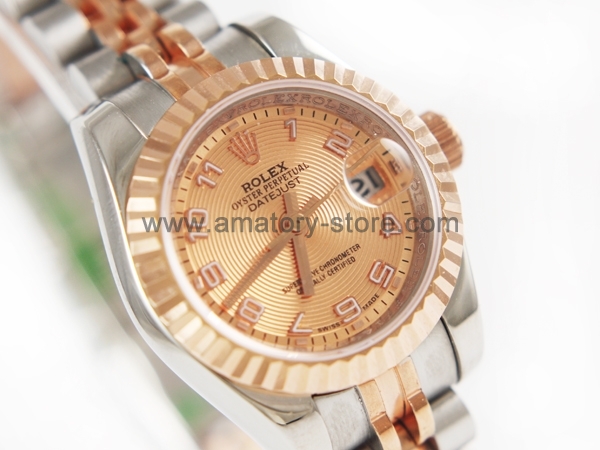 Rolex Date-Just Two Tone Case Rose Gold Dial For Women