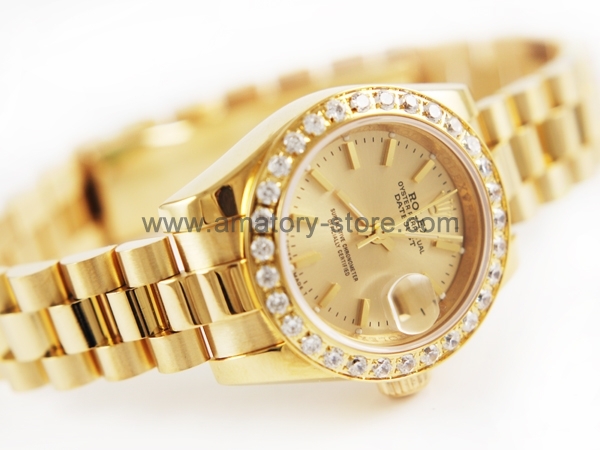 Rolex Date-Just Gold Case Gold Dial For Women