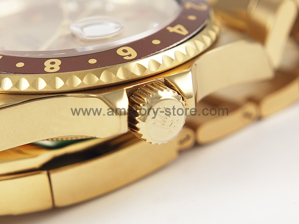 Rolex GMT Master II Gold Case Gold Dial Brown Bezel For Men