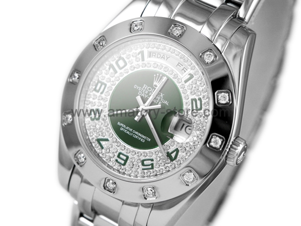 Rolex Day-Date Silver Case Green-Diamonds Dial For Men