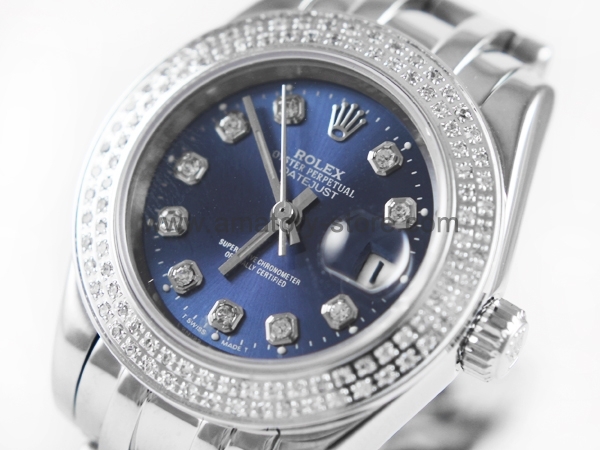 Rolex Date-Just Silver Case Blue Dial For Women