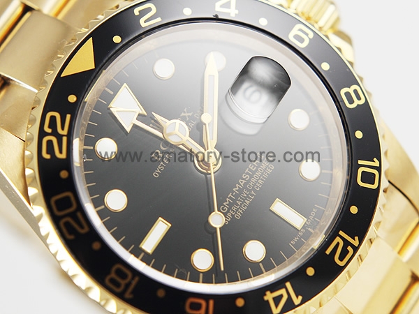 Rolex GMT Master II Gold Case Black Dial Black Bezel For Men