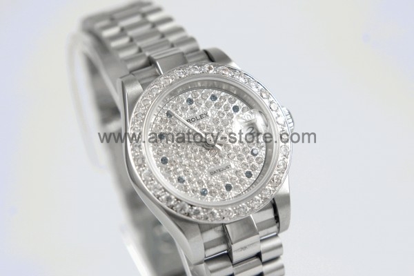 Rolex Date-Just Silver Case Diamonds Dial For Women