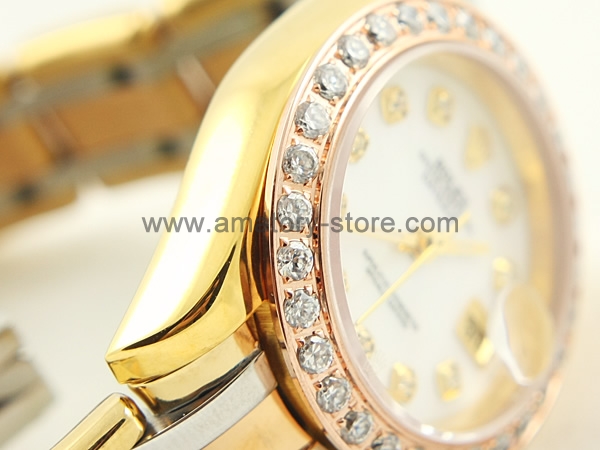 Rolex Date-Just Three Tone Case White Dial For Women