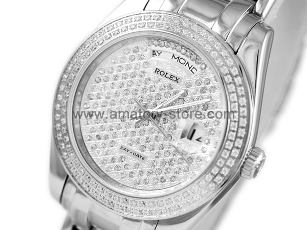 Rolex Day-Date Silver Case Diamonds Dial For Men