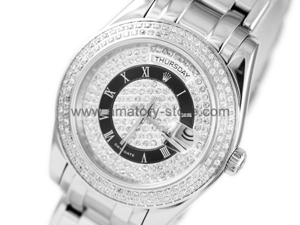 Rolex Day-Date Silver Case Diamonds Dial For Men