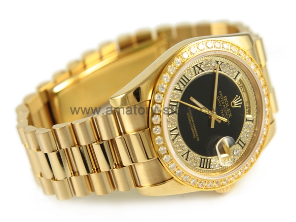 Rolex Day-Date Gold Case Black-Diamonds Dial For Men