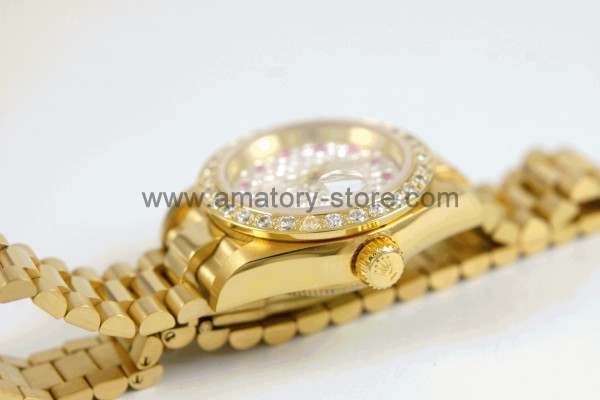 Rolex Date-Just Gold Case Diamonds Dial For Women