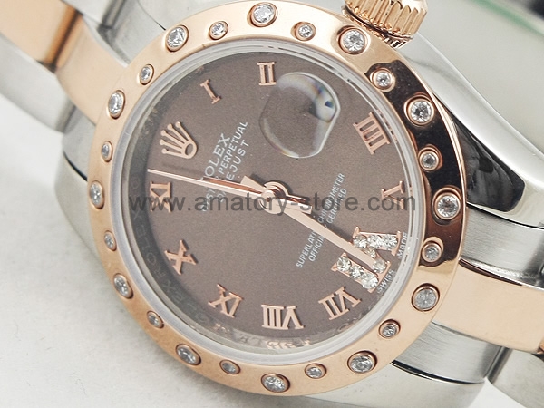 Rolex Date-Just Two Tone Case Brown Dial For Women