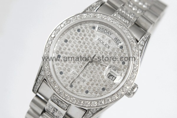 Rolex Day-Date Silver Case Diamonds Dial For Men