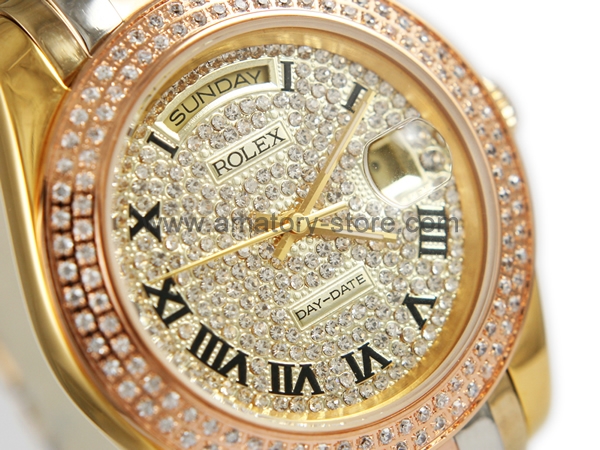 Rolex Day-Date Three Tone Case Diamonds Dial For Men