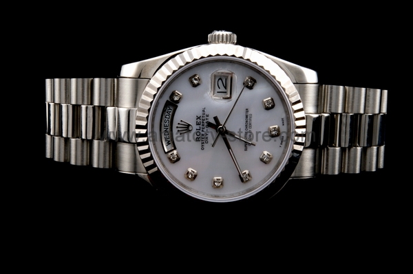 Rolex Day-Date Silver Case Mother Of Pearl White Dial For Men