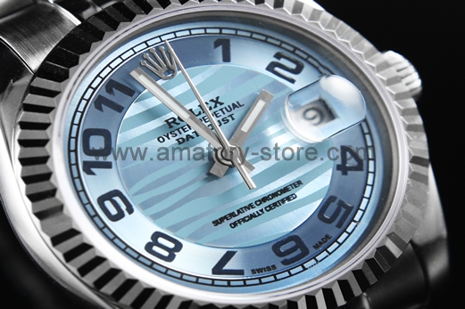 Rolex Date-Just Silver Case Blue Wave Dial For Men