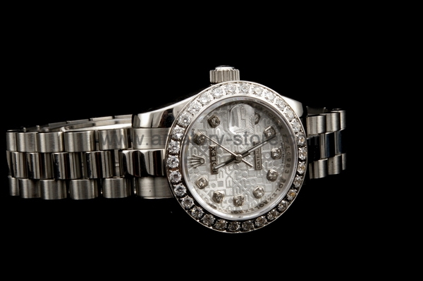 Rolex Date-Just Silver Case Computer Silver Dial For Women