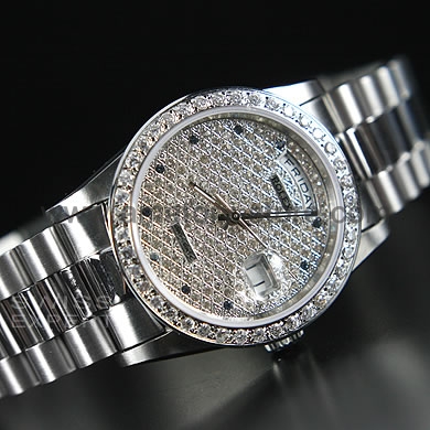 Rolex Day-Date Silver Case Diamonds Dial For Men