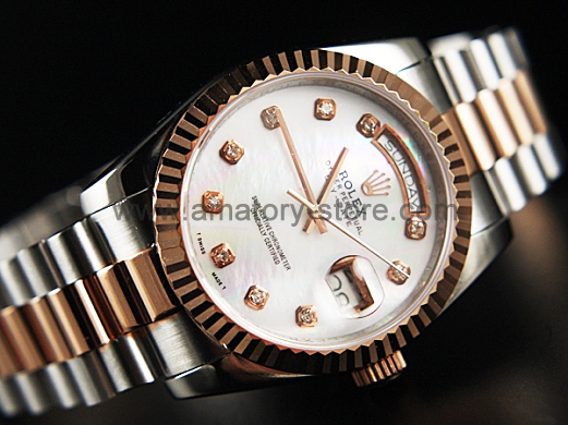 Rolex Day-Date Silver Case Mother Of Pearl White Dial For Men