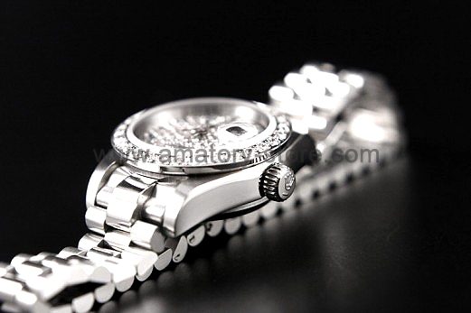 Rolex Date-Just Silver Case Diamonds Dial For Women